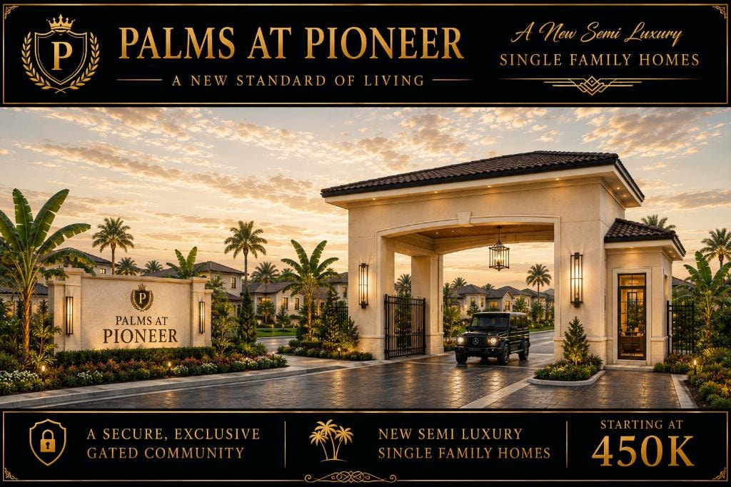 Palms at Pioneer — tropical gated community entrance